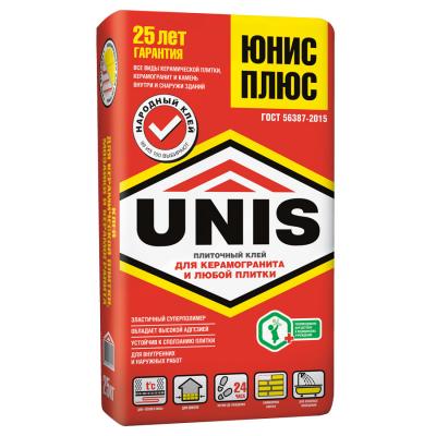 Клей для плитки UNIS Плюс усиленный морозоустойчивый водостойкий серый 25кг